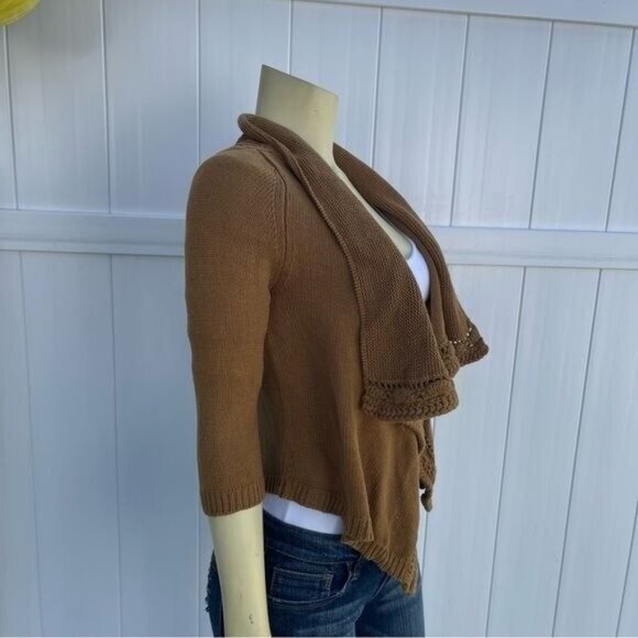 XT Mustard Cropped Open Sweater with 3/4ths Sleeves Size S - Picture 2 of 7